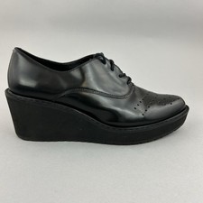 Clarks Narrative Black Patent Platform Wedge Heels Brogues Office Work Shoes UK6