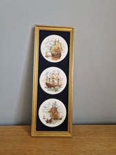 Vintage Gold Framed Wall Art of 3 Staffordshire Fine Ceramic Plates Ships
