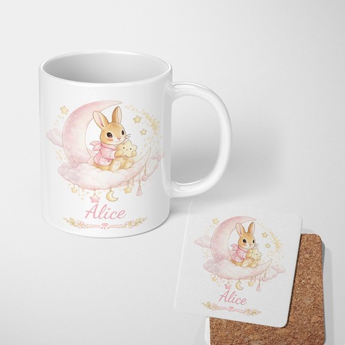Personalised moon pink bunny - personalised,