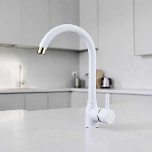 Kitchen mixer tap white - white, gold