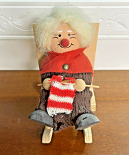 Vtg Ljungstroms Tomte Sweden Woman Knitting Rocking Chair 6" Wooden Gnome