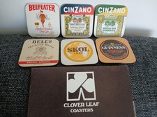 Boxed Vintage Cloverleaf Coasters x 6  Bells, Skol, Cinzano, Guinness Beer Bar 