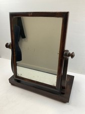 Antique Solid Silver Table Mirror with Wooden Frame and Swivel Stand