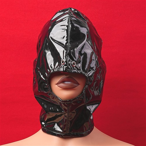 Wet look bondage hood head - look,