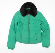 Topshop Women’s Green Size 8 Puffer Jacket with Faux Fur Collar