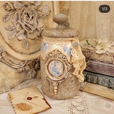 Vintage style shabby chic Jar, Holder. Hand Decorated.