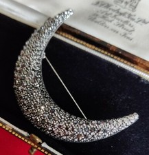 Art Deco Style Marcasite Crystal Moon Brooch Shawl Pin Crescent Moon Jewellery