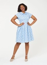 Joanie x horrockses fashion Size 22 Blue Floral Collared Belted Midi Tea Dress