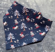 LRG CHRISTMAS Handmade stretchy pop-over-head dog bandana. PENGUINS TREES...