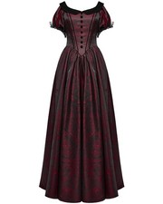 Punk Rave Womens Long Gothic Jacquard Ballgown Wedding Dress - Black & Red
