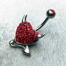 Crystal Devil Heart Navel Bananabell - Belly Bar - Titanium Piercing Jewellery