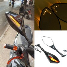 BLACK MOTORCYCLE LED TURN SIGNAL SIDE MIRROR 8MM 10MM FOR HONDA KAWASAKI SUZUKI