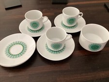 Winterling Bavaria Western Germany Green Retro Design Cups Saucers Sugar