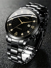 Geneva Black Gold Mens Watch