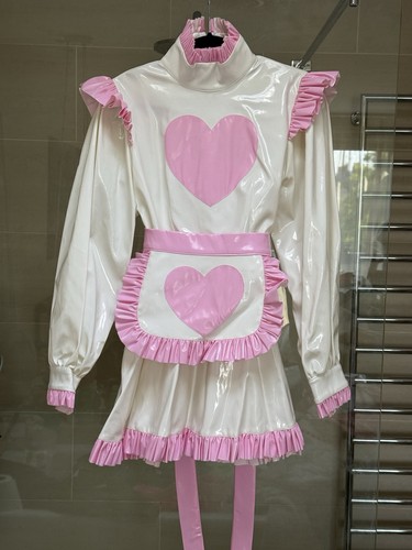 Pvc maid dress white - dress, pink