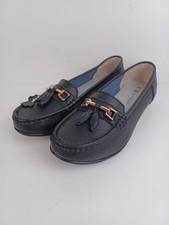 NEW Amber Womens Tassel Loafers UK 6 Black Grained Leather Low Wedge Shoes