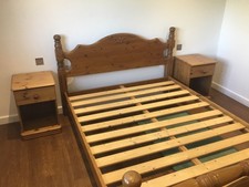 Bedroom Furniture Set. By Furlong Pine. Dovetailed & Solid King Size Bed. VGC