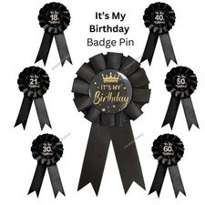 Black Gold Birthday Badge Rosette Plain & Age 18th 21st 30th 40th 50th 60th 70th