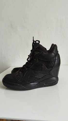 Ash wedge blck leather trainer - blck,