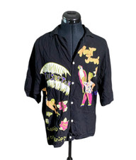 Vintage Ton Sur Ton Shirt Men Small Hawaiian New Wave Black Size S 1980'