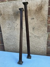 VINTAGE PAIR FLUTED COLUMN MAHOGANY FURNITURE DECORATION BRASS BASE & CAPITOLS