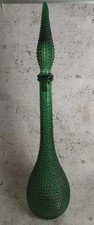 Vtg Green Glass Hobnail Empoli Style Glass Genie Bottle 60s Stopper 55cm Retro