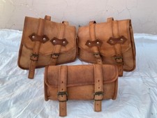 Leather Motorcycle Saddle Bag 3 Brown Side Panniers Luggage Saddlebags Tool Bags
