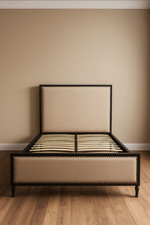 Modern Upholstered Bed Frame with Black Trim Studded Clemence