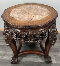 Plant Stand Vintage French Carved Mahogany Table with Marble Top LOT 3898