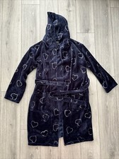 Dorothy Perkins Dressing / Night Gown Blue Soft Hooded Hearts Belted Small VGC