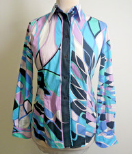 Emilio Pucci Signature Print Multi-Coloured Cotton Elastane Blouse  - Size 12