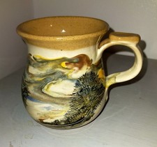 BOSCASTLE POTTERY Cornish Robert Irving Mocha Ware Tankard Mug Black Tree Design