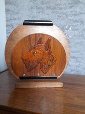 Antique Art Deco Dog Design Table Top Oak Wood Letter Card Rack Desk Accessory