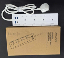 Aicode 1.5M Extension Lead with 3 USB-A & 1 USB-C 4 Gang Power Strips White