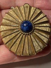 Vintage Estee Lauder Gold Tone Blue Beaded Compact Locket Necklace