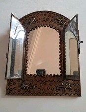 Mexican Folk Hand Punched Tin Mirror With Folding Doors Wall Art MEXICO