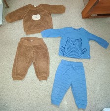 Baby Boy 6-9 Months Teddy Bear Outfit X2 Set Trousers & Top Warm Fleece