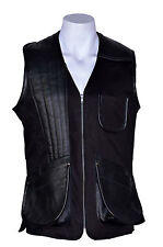 Skeet Shooting Men's BLACK 3 Pocket Western Biker Fabric & Leather Waistcoat New