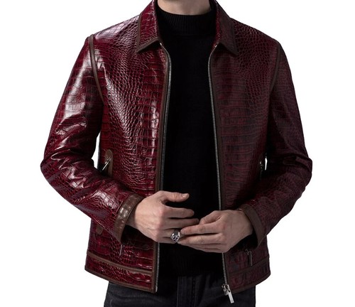 Men leather jacket - leather, burgundy