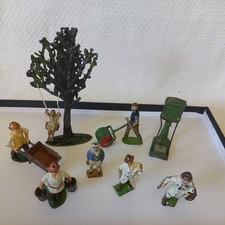 c1930s Pixyland Kew swing, figures, tree, farm, garden, girl, boy etc hollowcast