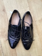 Clarks Black Patent Brogue Shoes size 6 E Wide Fit