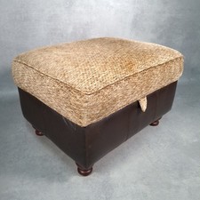 DFS Perez Brown Faux Leather & Chenille Storage Ottoman Footstool Pouffe UK Made