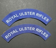 WW2 - Royal Ulster Rifles - Printed - Shoulder Titles - Pair - Genuine 