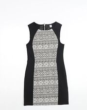 Divided by H&M Womens Black Polyester Bodycon Size 12 Round Neck Zip - Geometric