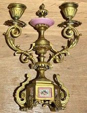 Antique 19th Century French Empire Style Gilt Metal & Porcelain Candlestick
