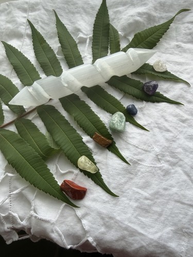 Selenite spiral unicorn horn - selenite,