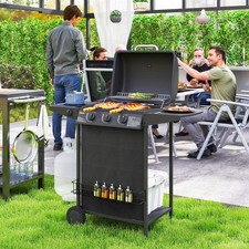 4 Burner Gas BBQ Grill Large Gas Barbecue Grill with Built-in Thermometer, Black