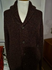 VINTAGE PRINGLE CHUNKY RIBBED SHAWL COLLAR CARDIGAN - 40 INCH - BRACKEN MIX