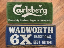 Vintage Beer Towels/Bar Cloth Mat X 2 Carlsberg Wadworth 6X Man Cave/Bar