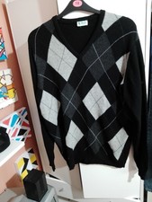 Mens  Black &White Pringle 100% Lambswool l Golf Jumper Size Medium